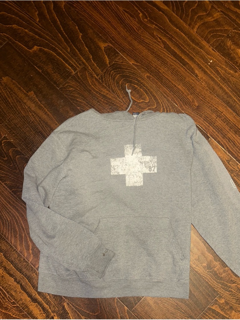 VTG y2k Aeropostale gray hoodie distressed cross imperfection mens size large